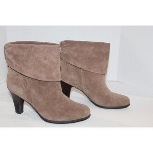 Taupe Suede Women's Ankle Boots - Stylish Fold-Over Heel